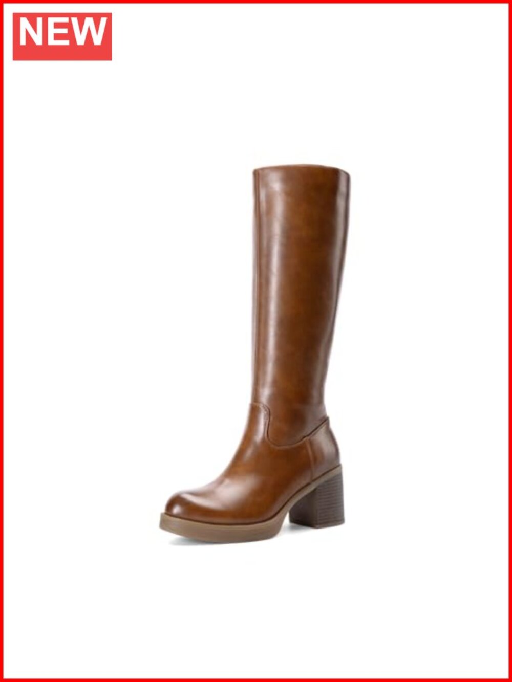 Womens Knee High Platform Boots Faux Leather Round Toe Heeled